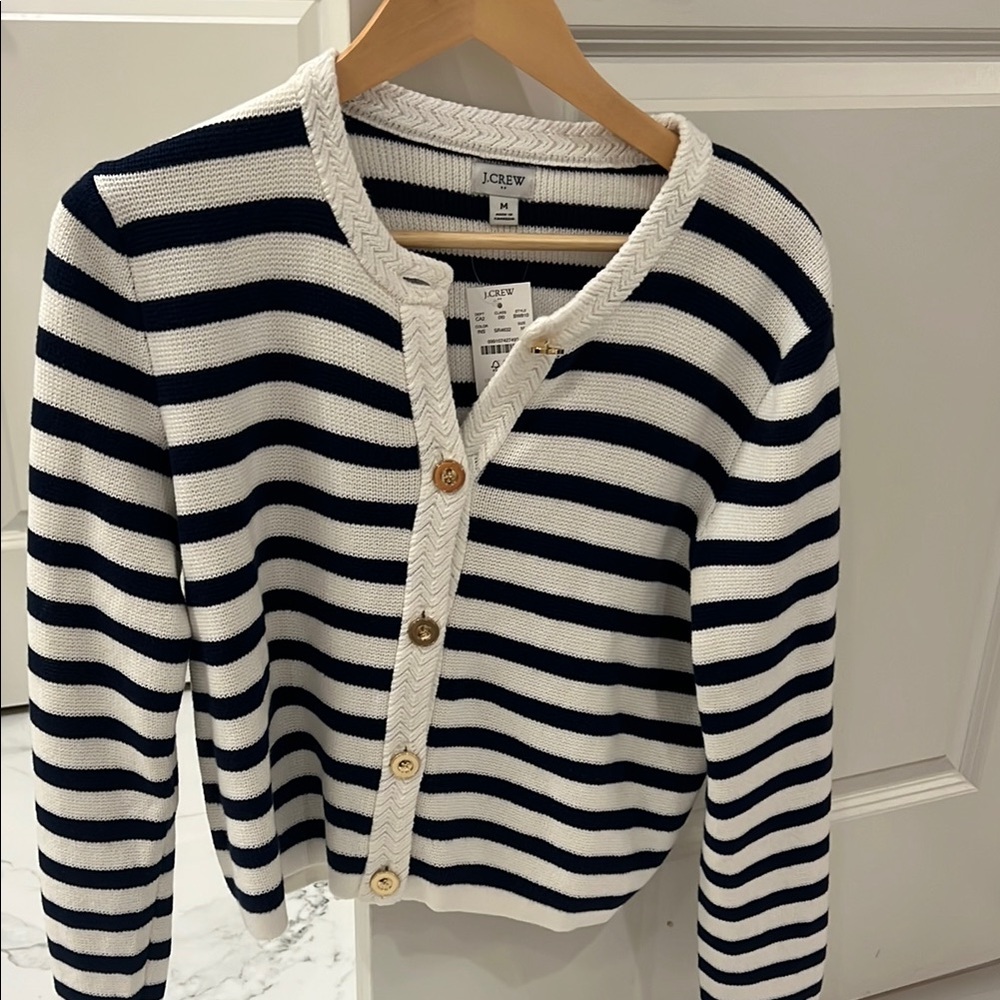 J. Crew Blue and White Striped Cardigan